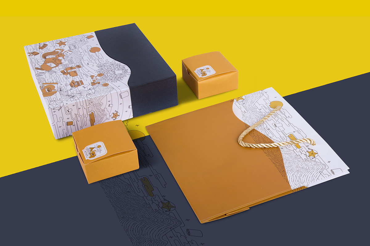   越南月餅插畫禮盒包裝展示